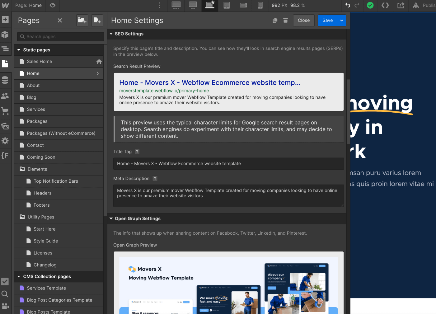 SEO - Movers X Webflow Template
